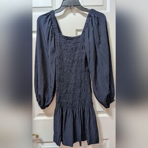 GANNI Ripstop Ecovero Smock Mini Dress Sky Captain Blue FR 34 US 2 XS